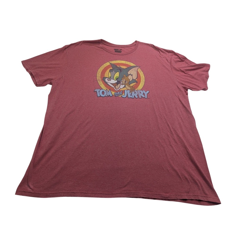 Tom & Jerry Graphic Tee Mens 2XL Red Y2K Cartoon Retro Warner Bros Shirt